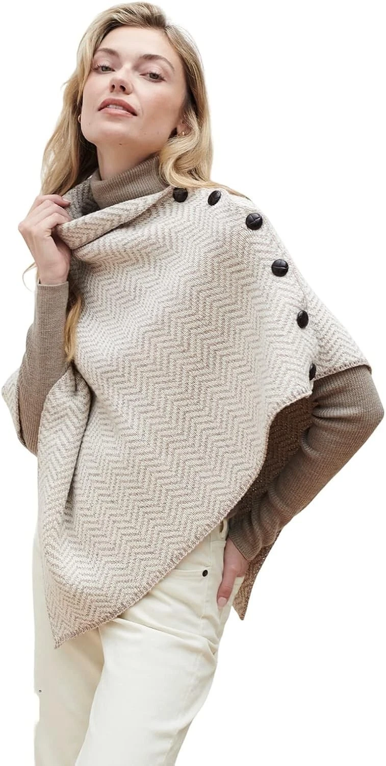 Irish Knit Poncho for Women Herringbone Merino Wool Cardigan Made in Ireland