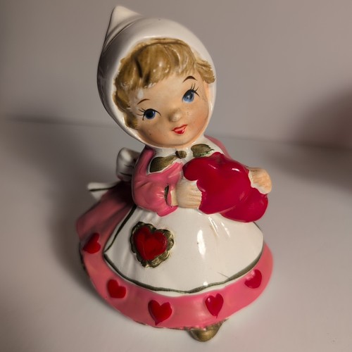 VTG Lefton Valentine's Day Girls Pink Dress Hearts Kitschy Figurines 7173 JAPAN - Picture 12 of 12