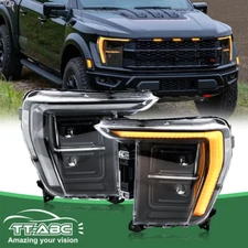 Pair LED Headlight w/White&Amber DRL For 2021-2023 Ford F150 Head Front Lamps