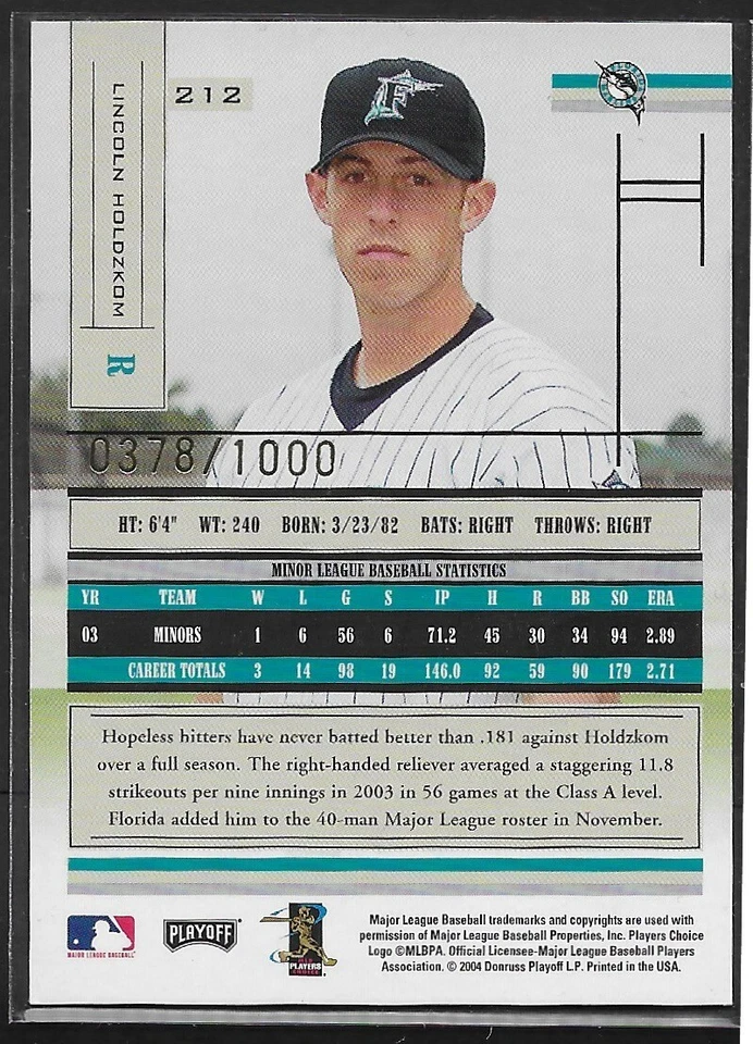 2004 Absolute Memorabilia #212 Lincoln Holdzkom/1000 RC #'d/1000 - Image 2 of 2
