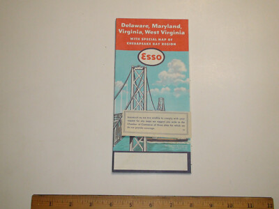 ESSO 1956 - 1957 Delaware Maryland Virginia West Virginia Travel Road Map