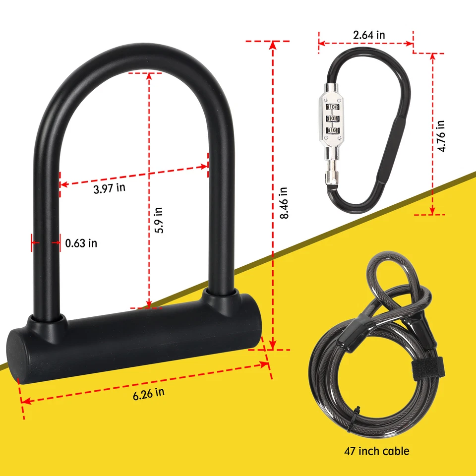 Heavy Duty Bike U Lock Anti-theft Cycling Motorcycle Bold Lock Extension Chain - Image 3 of 4