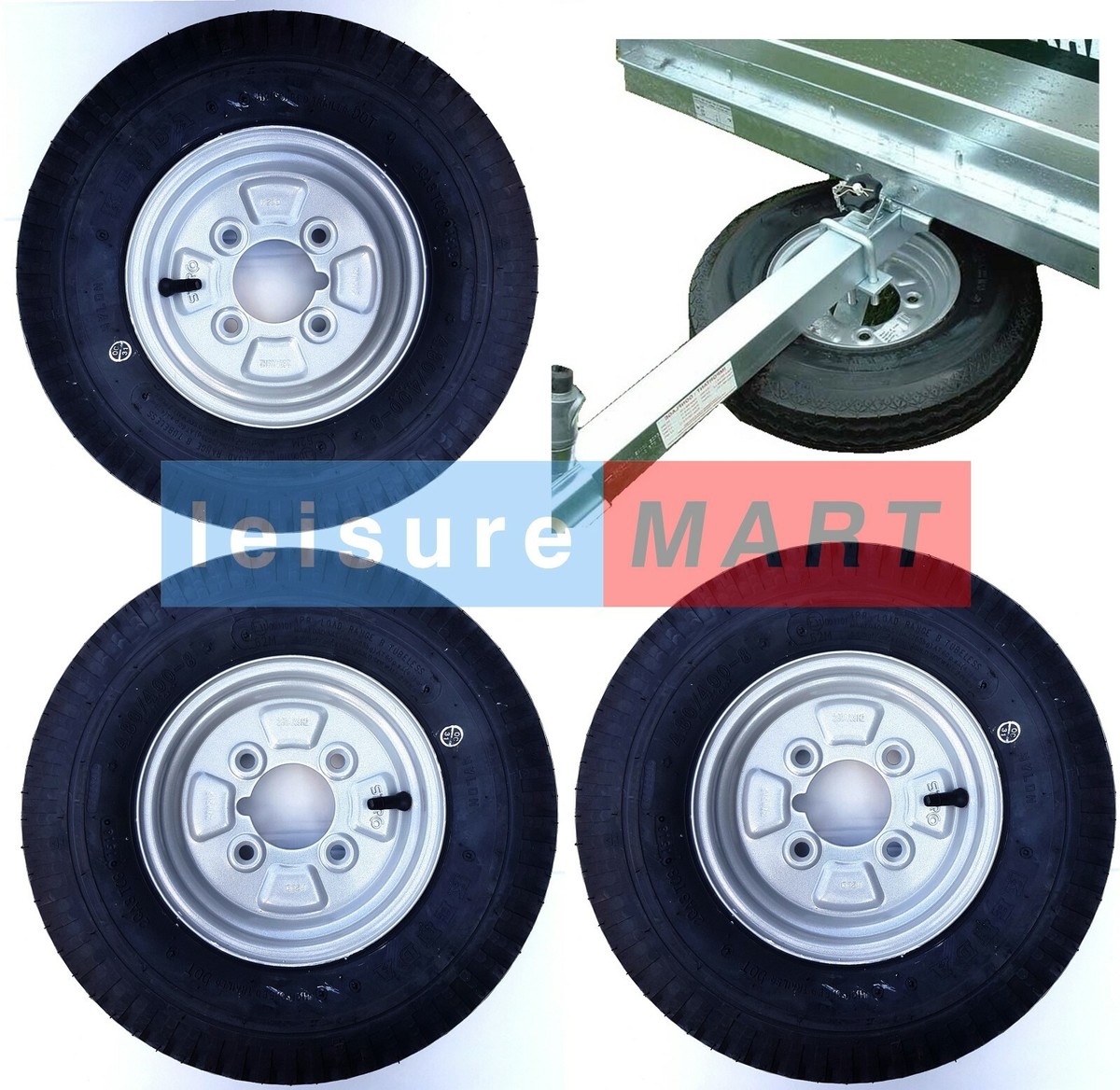 Three 400 X inch Trailer Wheels inch PCD ply Tyre and