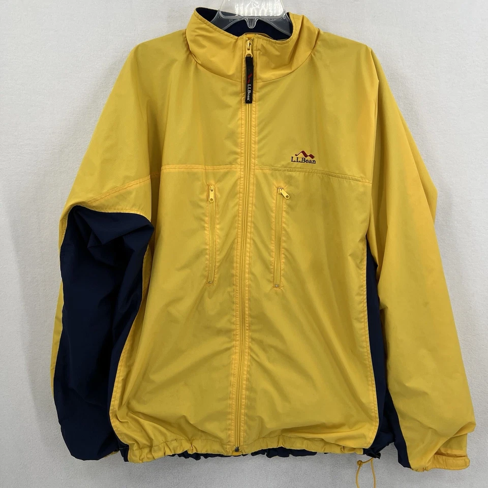 LL Bean Outdoors Vintage Lined Windbreaker Jacket Tall Large Yellow Blue Spots - Image 2 of 4