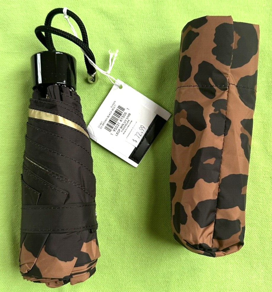 COACH MINI UMBRELLA UV PROTECTION LEOPARD PRINT:NWT LEOPARD