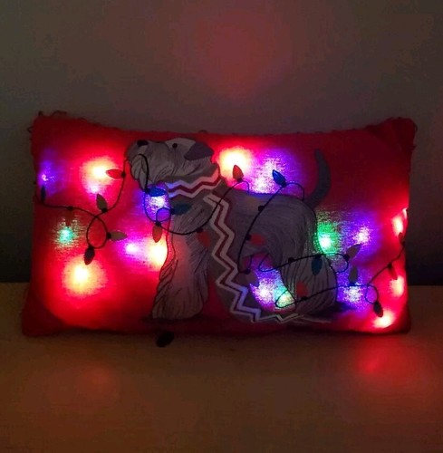 Pier 1 Scottie Dog Christmas Light Up Red Throw Pillow 19x11" Home Decor - Picture 12 of 17