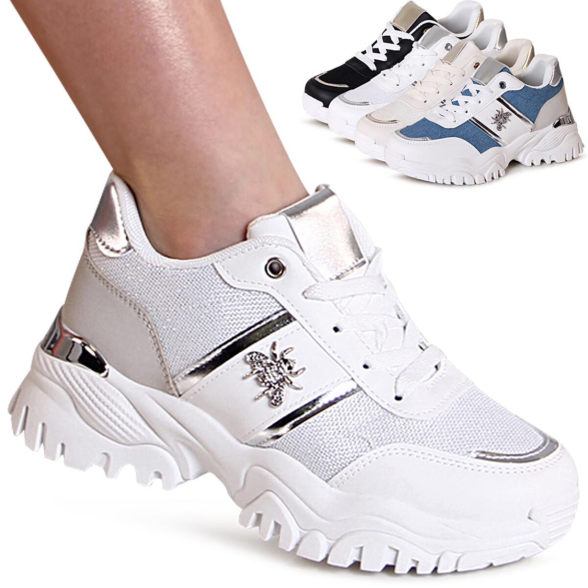 Femmes Plateforme Baskets Paillettes Baskets Semelle Compensée