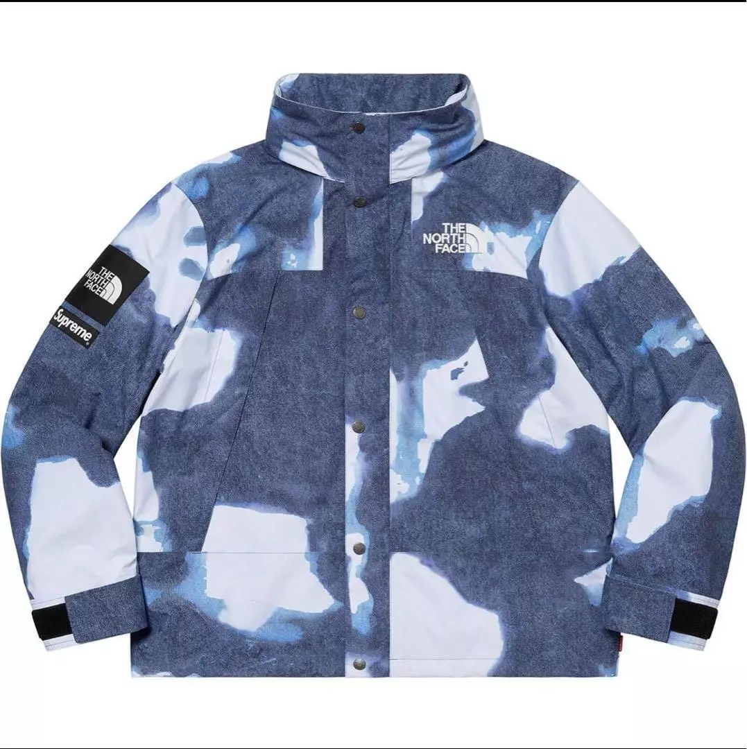 Veste de montagne imprimé denim blanchi Supreme x The North Face indigo taille XL