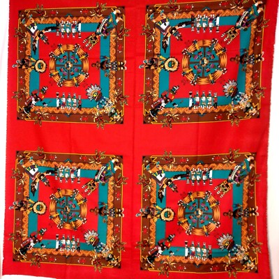 Native American Hopi Kachina Doll Fabric Material Cut & Sew Squares Red Sewing