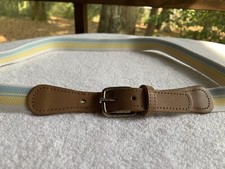 Genuine Leather Fabric Striped Womens Belt Pastel Blue Yellow White 32-33 Waist