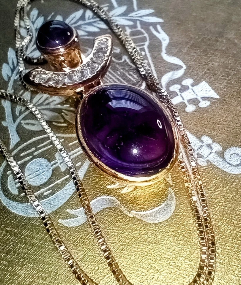 1.5"Amethyst/CZ-925 Pendant, Box Chain Necklace18"; Sterling Silver/Gold Overlay - Image 4 of 4