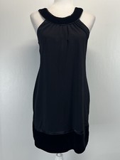 BCBG Maxazria Little Black Dress Sz Small Sleeveless Velvet Trim Mini Classic