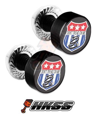 2 Black Billet Aluminum License Plate Frame Tag Bolts - DONT TREAD SNAKE G7E