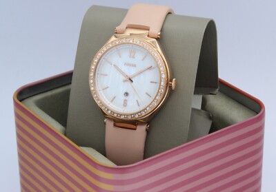 NEW AUTHENTIC FOSSIL ASHTYN ROSE GOLD MOP PINK LEATHER BQ3840