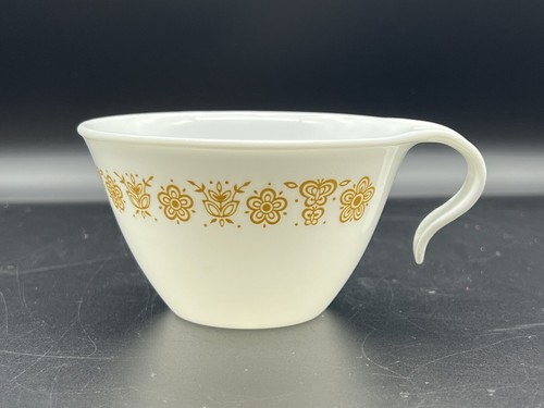 CORELLE Corning GOLD CRAZY DAISY Coffee Tea Cup w/ Hook Handle & Saucer Plate - Picture 5 of 11