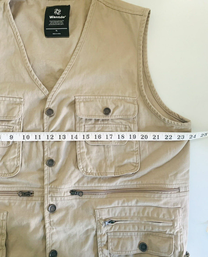 Wantdo XL Khaki Fishing Hunting Vest Canvas Twill Snap Front Pockets - Picture 10 of 13