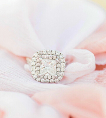 Princess 3.00Ct Diamond 14K White Gold Halo Engagement Ring Simulated Size 9.5