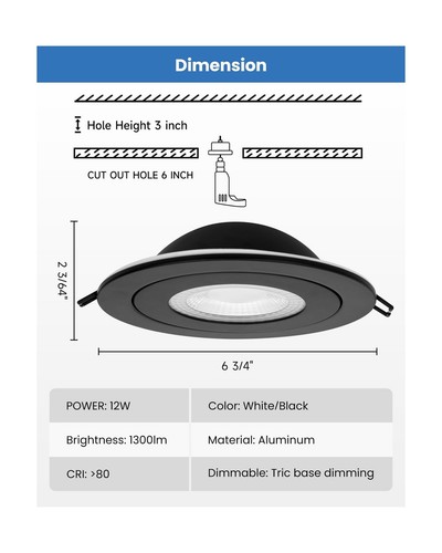 LED Gimbal Recessed Light - 6 inch 12W Eyeball Sloped Ceiling Recessed Light ... - Picture 5 of 8