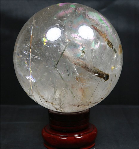 108mm 4.08LB NATURAL WHITE CLEAR QUARTZ CRYSTAL WITH TOURMALINE SPHERE BALL - Picture 8 of 12