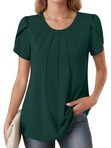 Women's Casual Petal Sleeve Tops Pleated Top Blouses - Picture 11 of 14