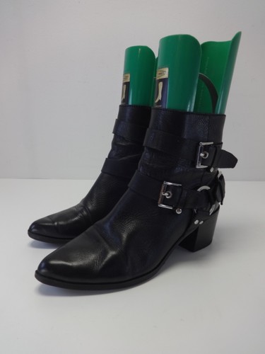 Botas para mujer talla 9,5 negras de cuero real ALDO Western Biker tacones al tobillo EUR 42,5 - Imagen 6 de 16
