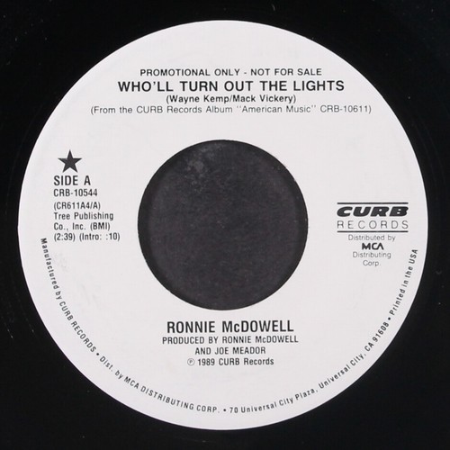RONNIE MCDOWELL: who'll turn out the lights CURB 7" Single 45 RPM - Picture 2 of 2