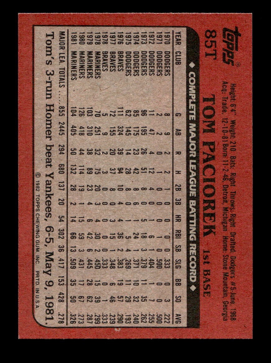 1982 Topps Traded 1-132 EX-MT/NM Pick From List All PICTURED - Picture 457 of 501