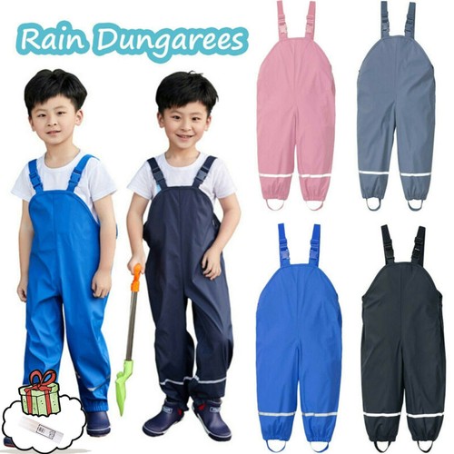 Toddler Kids Boys Girls Rain Dungarees Windproof Waterproof Mud Jumpsuit Clothes