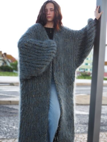 Mohair Long Coat Gray Oversize Thick Longhair Mohair HandKnitted LanaKnittings - Picture 2 of 16