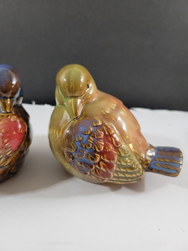 Set Of 2 Multicolor Glazed Stoneware Pottery Plump Bird Figurines - Picture 5 of 12
