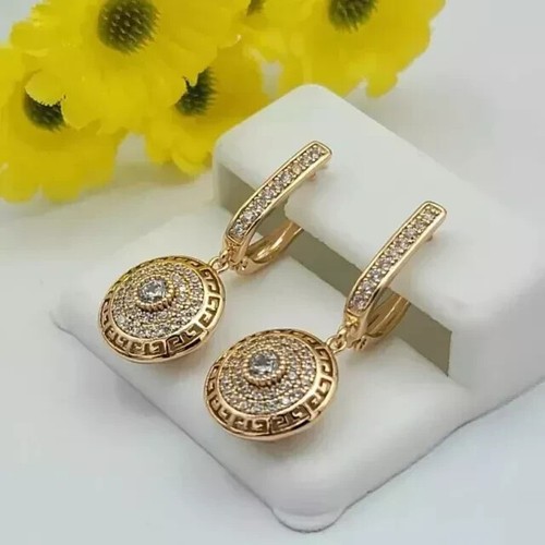 Women's Round Cut Moissanite Fancy Drop Dangle Earrings 14K Yellow Gold Plated - 第 1/8 張圖片