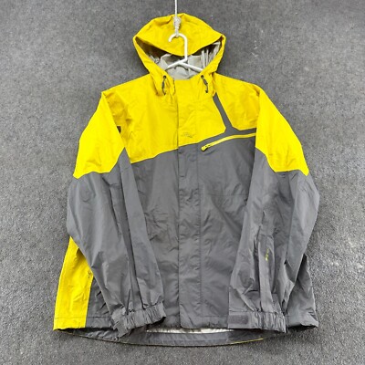 Helly Hensen Jacket Mens L Yellow Grey Hooded Windbreaker Rain Coat Nylon Tech