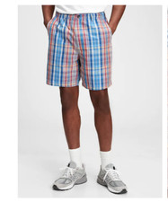 Gap Men's 7" Easy Linen Shorts with E-Waist S,M,L,XL Color: Red multi Plaid