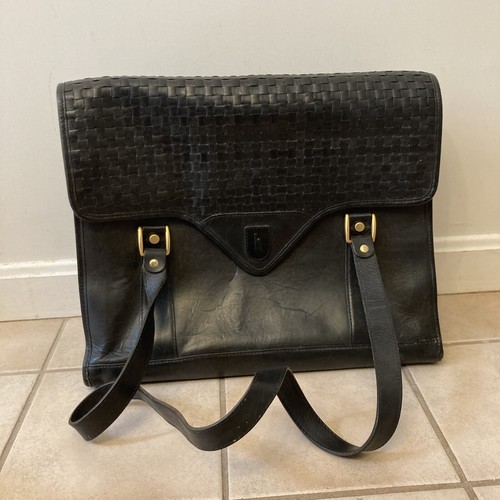 Leather Hartmann Woven Lombardo Leather Briefcase Black Strap Magnetic Closure