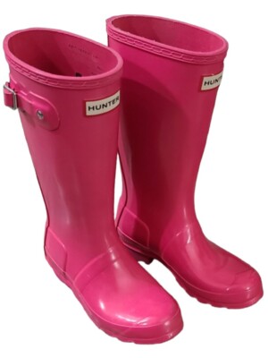 Hunter Pink Original Kids Gloss Rain Boots Size 2b 3g 33EU EUC