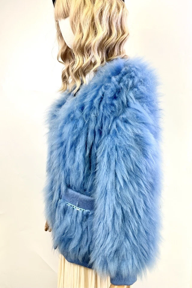 Chaqueta elegante tejida con botones de piel de zorro genuina hecha a mano para mujer OS se adapta a busto XS-L 47 Foto 4 de 4