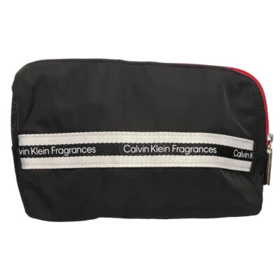 Calvin Klein Womens Cosmetic Bag Black Red Zip UK