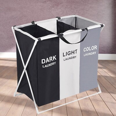 Wäschekorb helle dunkle Farbe 3 Abschnitte Korb Wäscheeimer Organizer klappbar