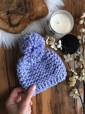 New Handmade Knitted Newborn Girl Faux Pom Pom Beanie Hat Cap Toque Lavender