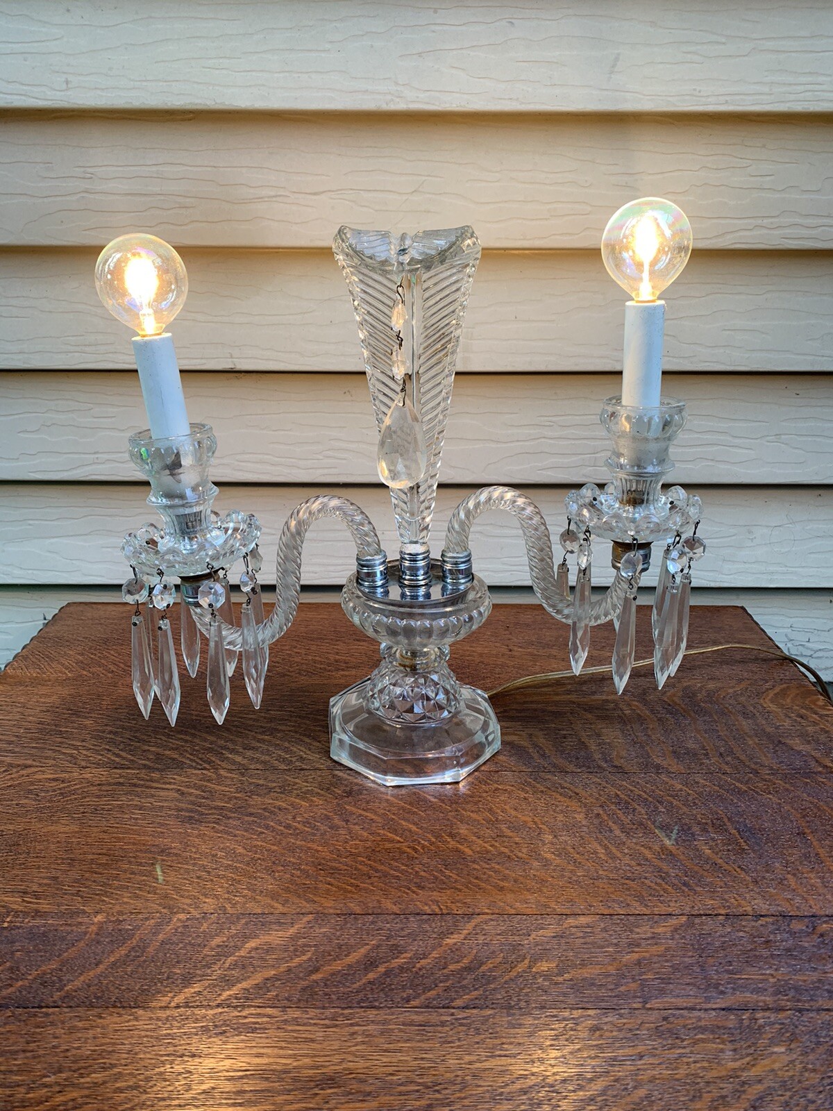 Vintage Antique Stunning Crystal Candelabra Lamp with Prisms