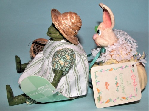 Russ Berrie Kathleen Kelly Easter bunny & frog 2pc set mixed materials NEW - Picture 4 of 5