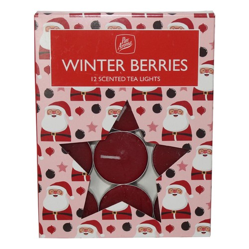 Christmas 12 Pack Scented Tea Light Candles Pan Aroma Winter Berries