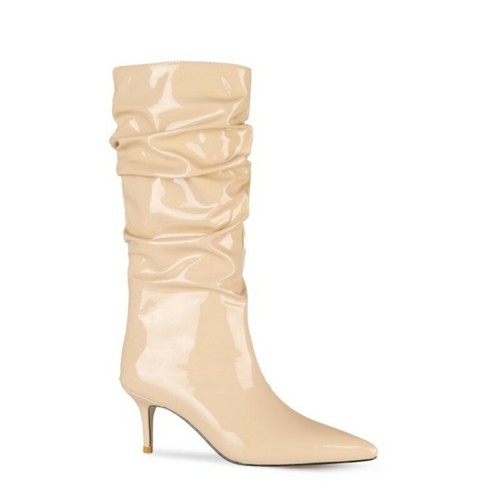 6 Colors Women Pull On Pleated Kitten Heel Pointy Toe Mid Calf Boots 43/44/45 L - Picture 6 of 18