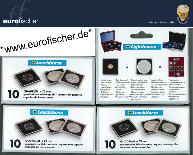 QUADRUM Münzkapseln Leuchtturm 14 - 41mm Kapseln Caps 10er Pack alle Größen