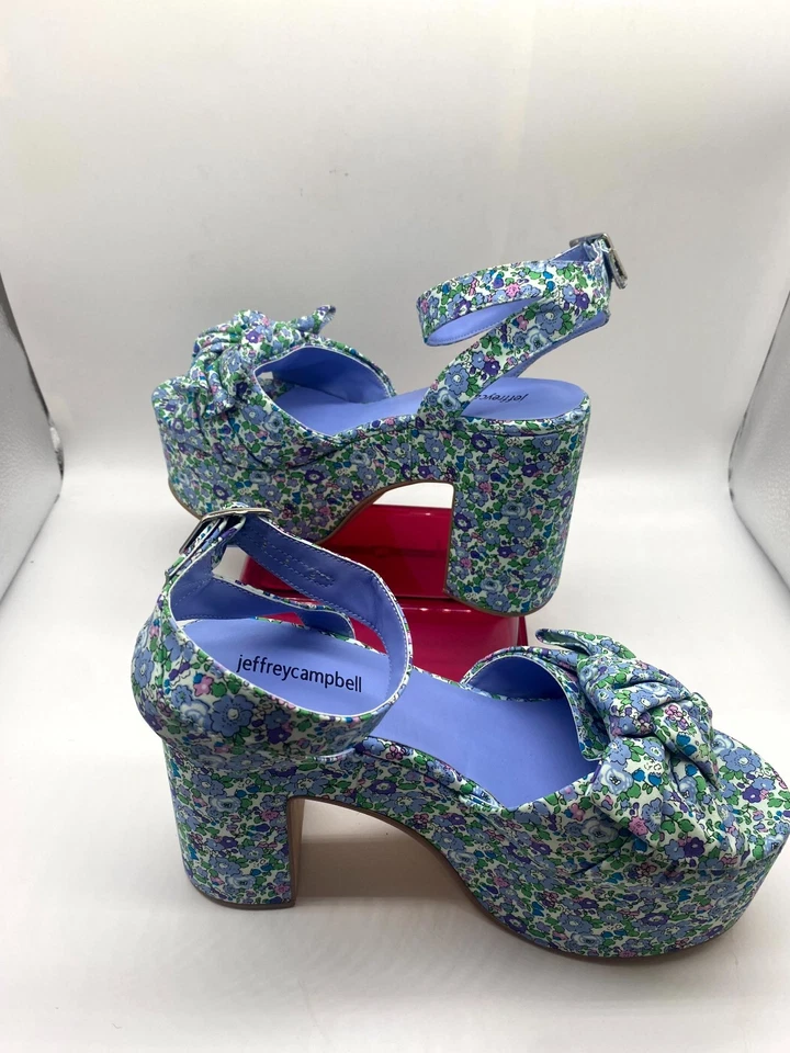 Sandalias de plataforma para mujer Jeffrey Campbell de picnic 9 azules con correa al tobillo multi floral Foto 2 de 4
