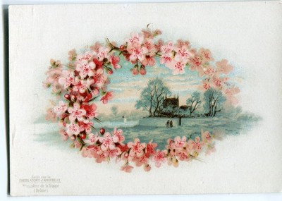 Glanzbilder Oblaten scraps Litho Landschaft Meer Häuser Blumen 10,8 cm