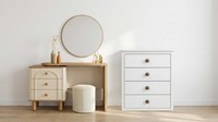 Schminktisch Kommode Set Beige Modern Luxus Spiegel Hocker