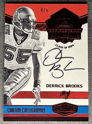 Derrick Brooks 2016 Panini Plates Patches Canton Calligraphy Red ON CARD Auto /5