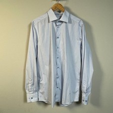 Eton Contemporary Dress Shirt Mens 17.5 Blue White Check Long Sleeve Cotton 44