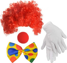 Clown Costume Red Clown Wig Accessories Nose Bow Tie White Gloves for Men Women